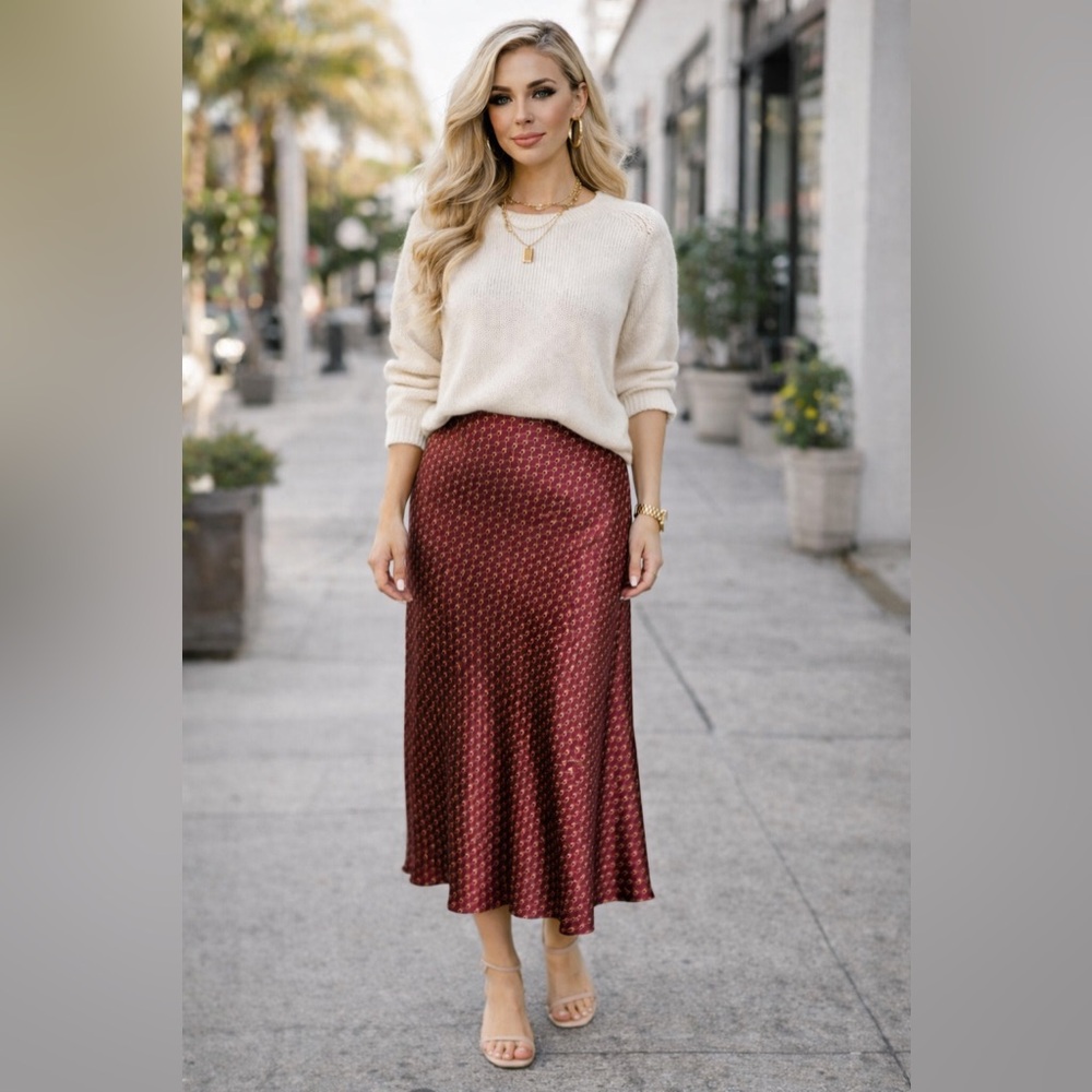 Sz 16 Slates Janet Howard Red 100% Silk MIDI Skirt NWOT $145 MSRP